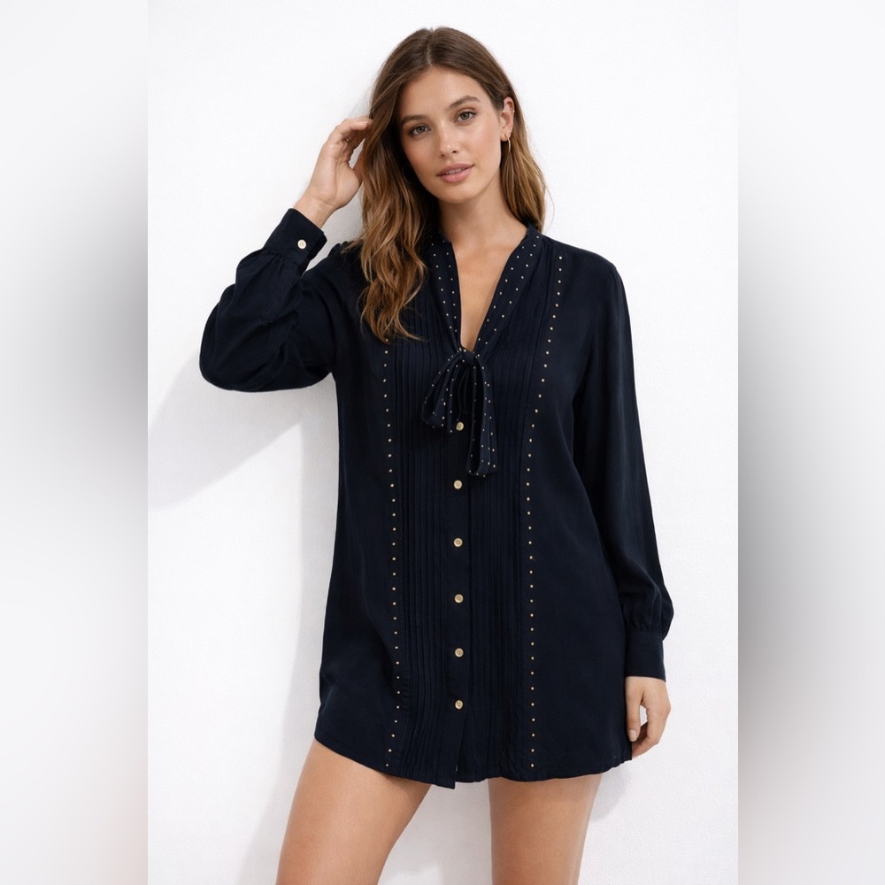 Michael Kors black gold studded shirt dress, Size L